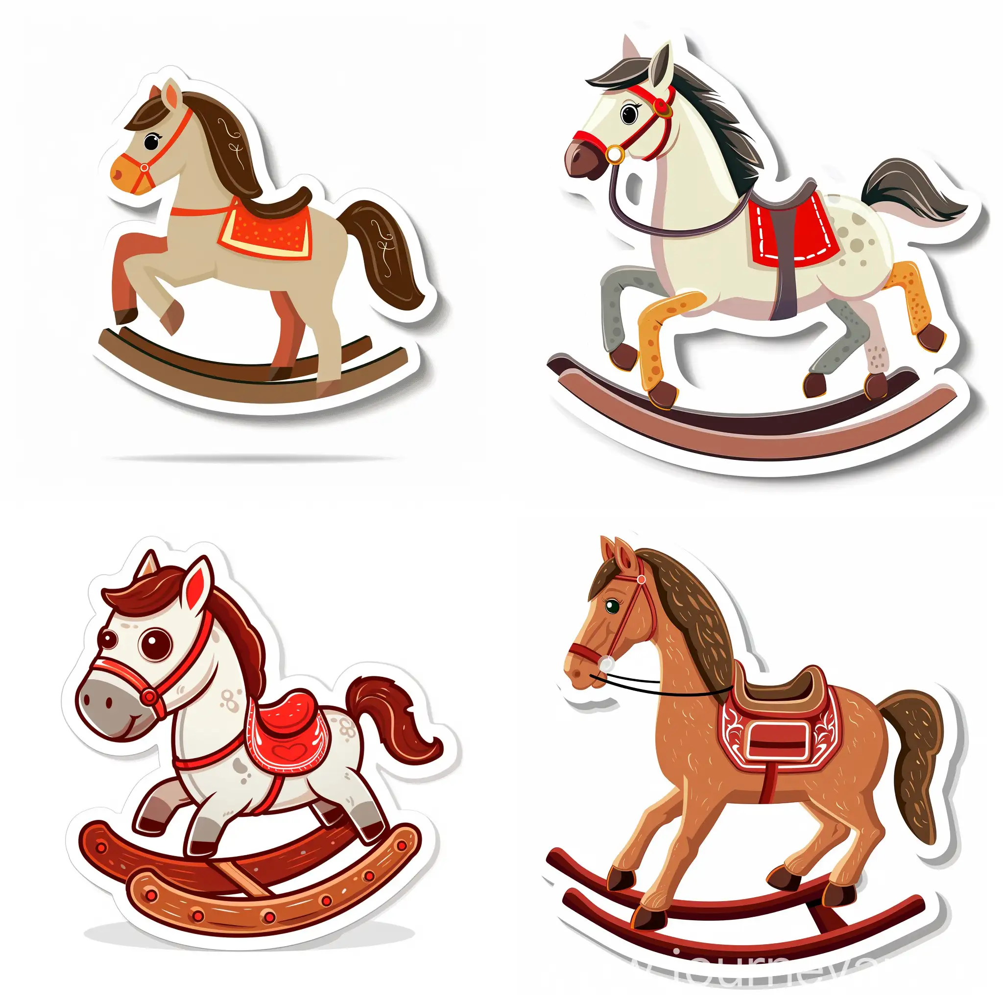 cartoon sticker of rocking horse, high quality flat style, isolated white background, clear details