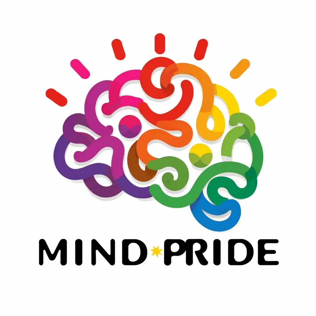 a logo design,with the text "MindPride", main symbol:A simple yet memorable design featuring a rainbow-coloured brain, symbolising both the mind and pride of the LGBTQI community.,Moderate,clear background