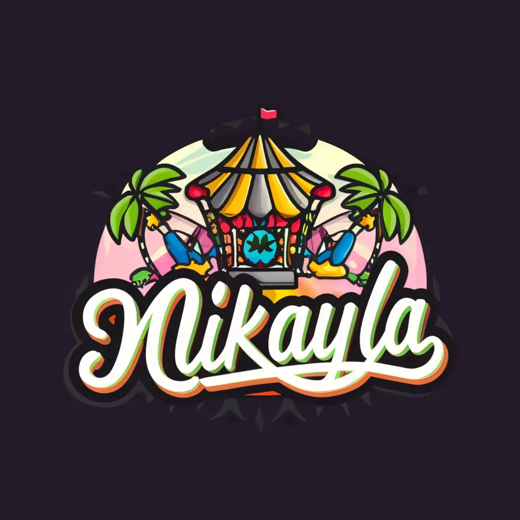 a logo design,with the text "Mikayla", main symbol: with amusement rides, canadian cannibis,Moderate,be used in Entertainment industry,clear background