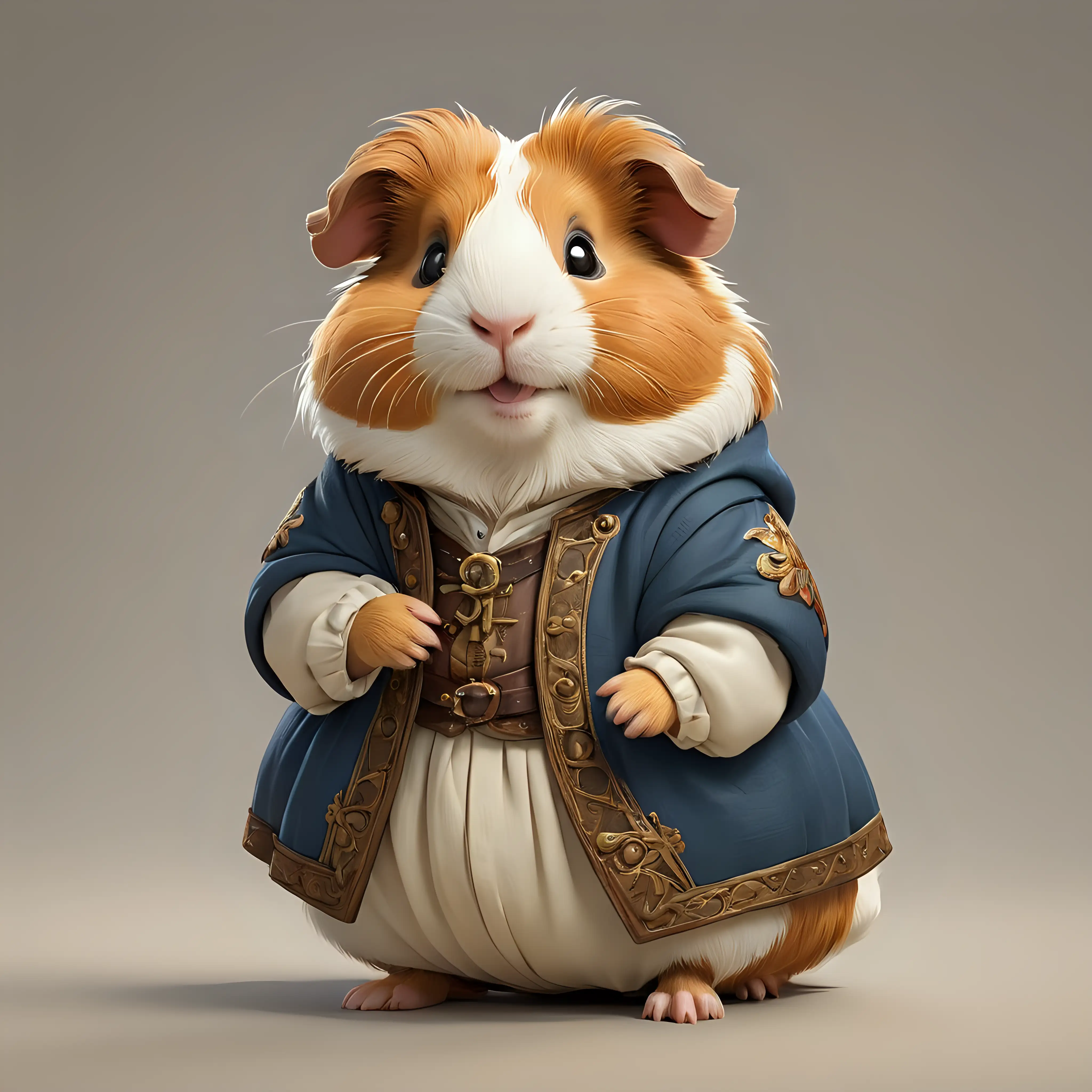 a cute happy Guinea pig in cartoon style in full body with renaissance clothes with clear background