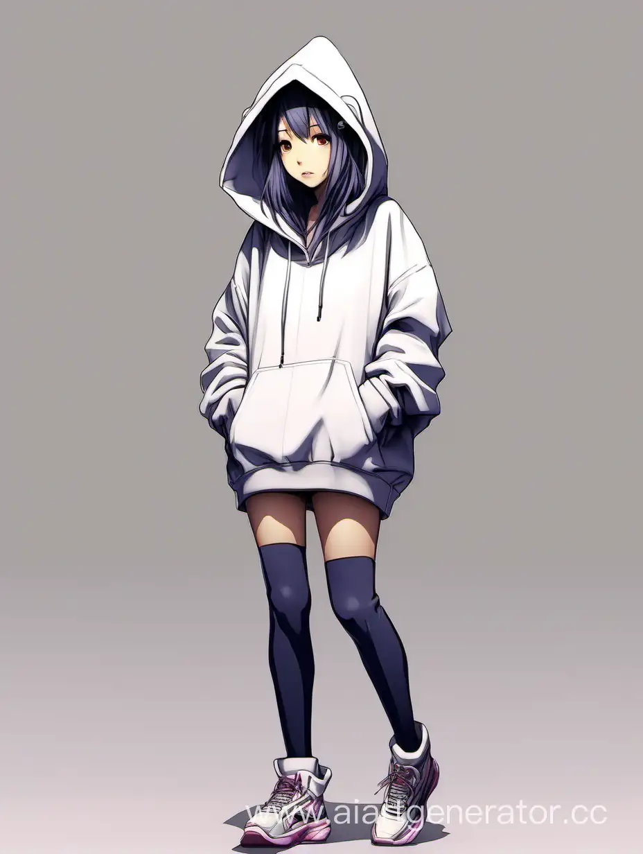 japan gamergirl in a oversize hoodie full body