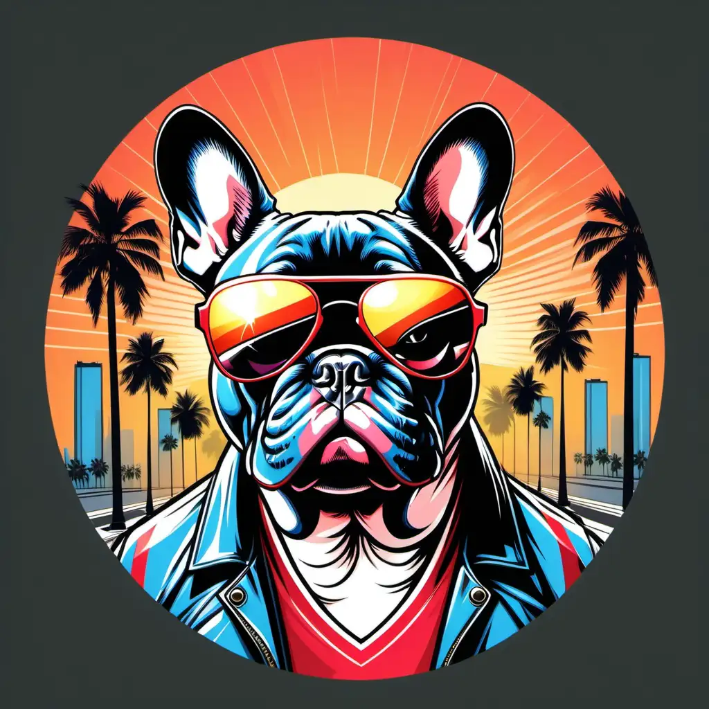 Cool French Bulldog Portrait in Grand Theft Auto Art Style with Sunglasses