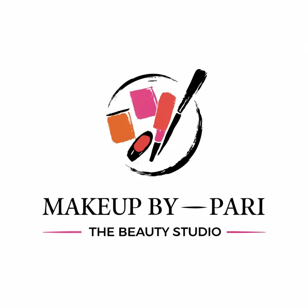 a logo design,with the text "Makeup by Pari 
the Beauty studio", main symbol:angle & makeup equipment.  ,complex,clear background