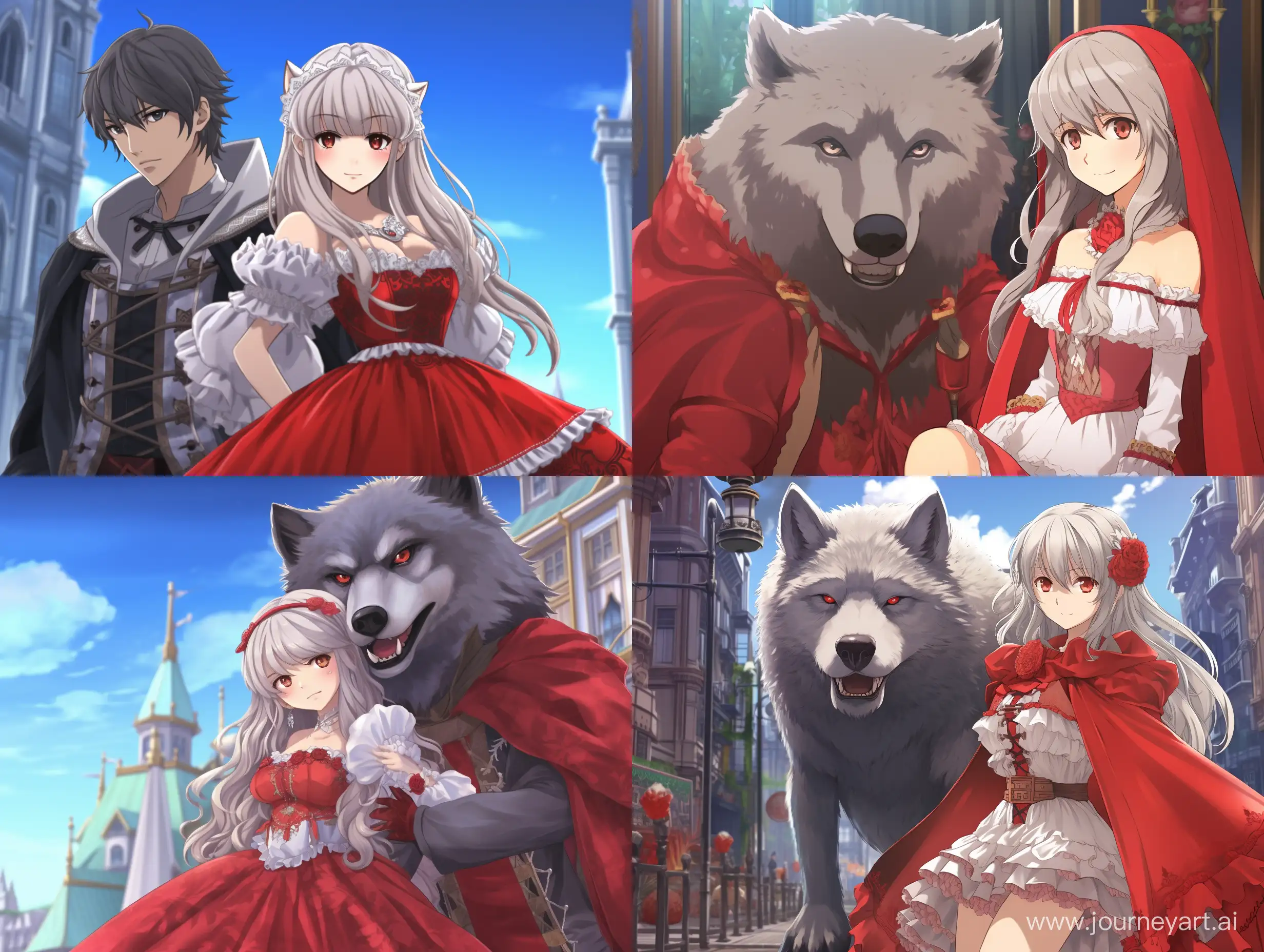 Furry-Gray-Wolf-Guardian-Safeguards-NecoGirl-Red-Riding-Hood-in-Elegant-Ball-Gown