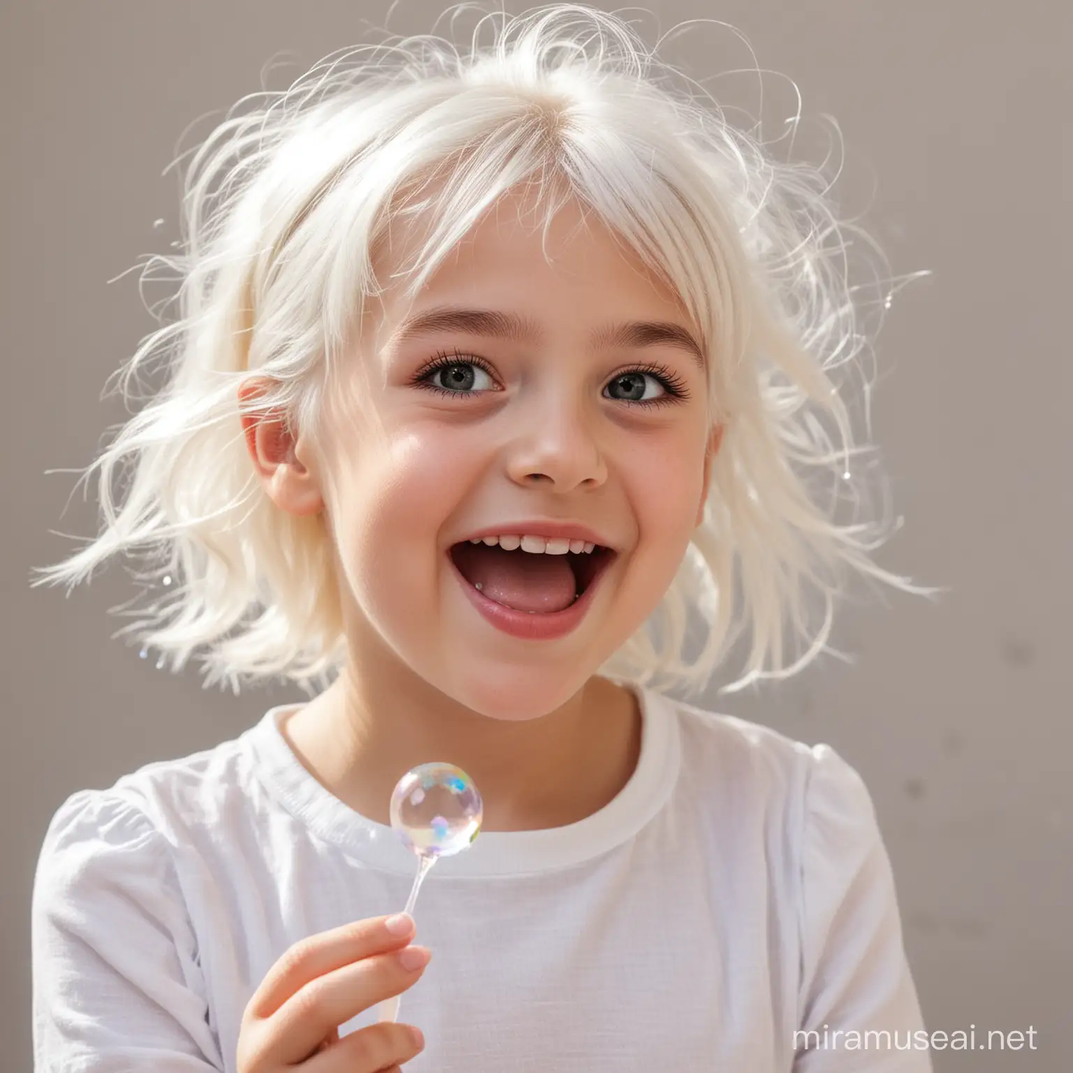 Joyful Little Girl Blowing Soap Bubbles