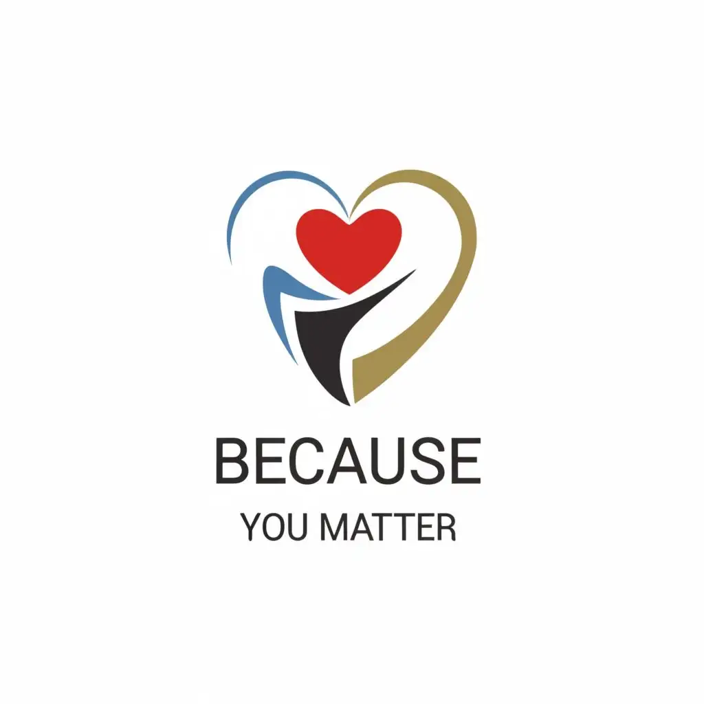logo, a heart embracing a person, with the text "Because you matter", typography, be used in Religious industry teal, black and red