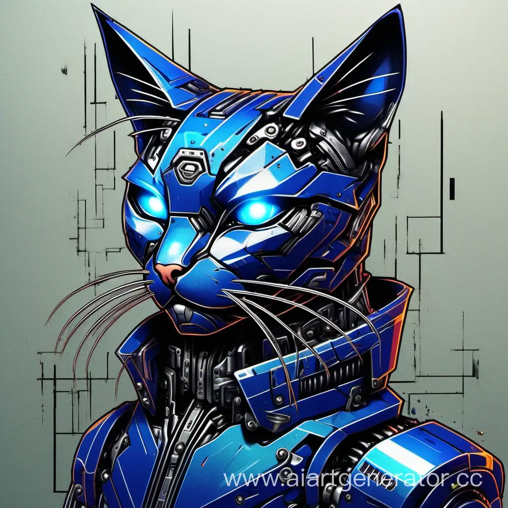 Cyberpunk-Metal-Cat-Head-in-Midnight-Blue