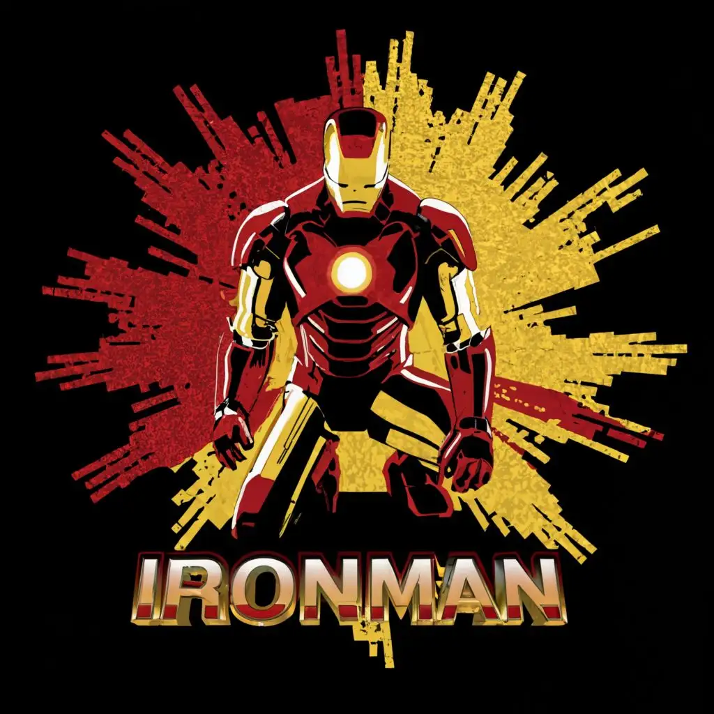 a logo design,with the text "ironman", main symbol:setting sadly seating, background must be colorful like Ironman,Moderate,clear background