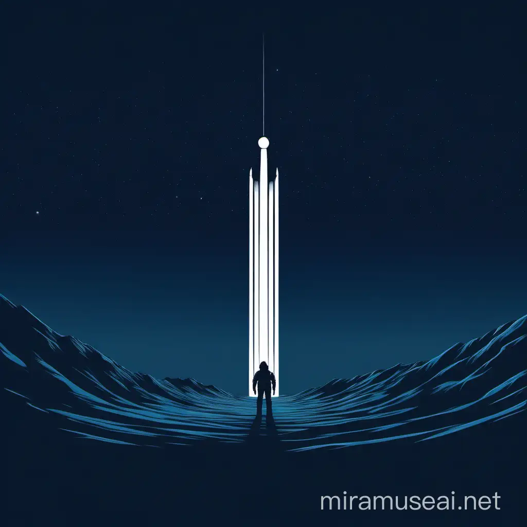 Minimalist dark blue themed image of that depicts the 2014 Movie Interstellar
Make it epic