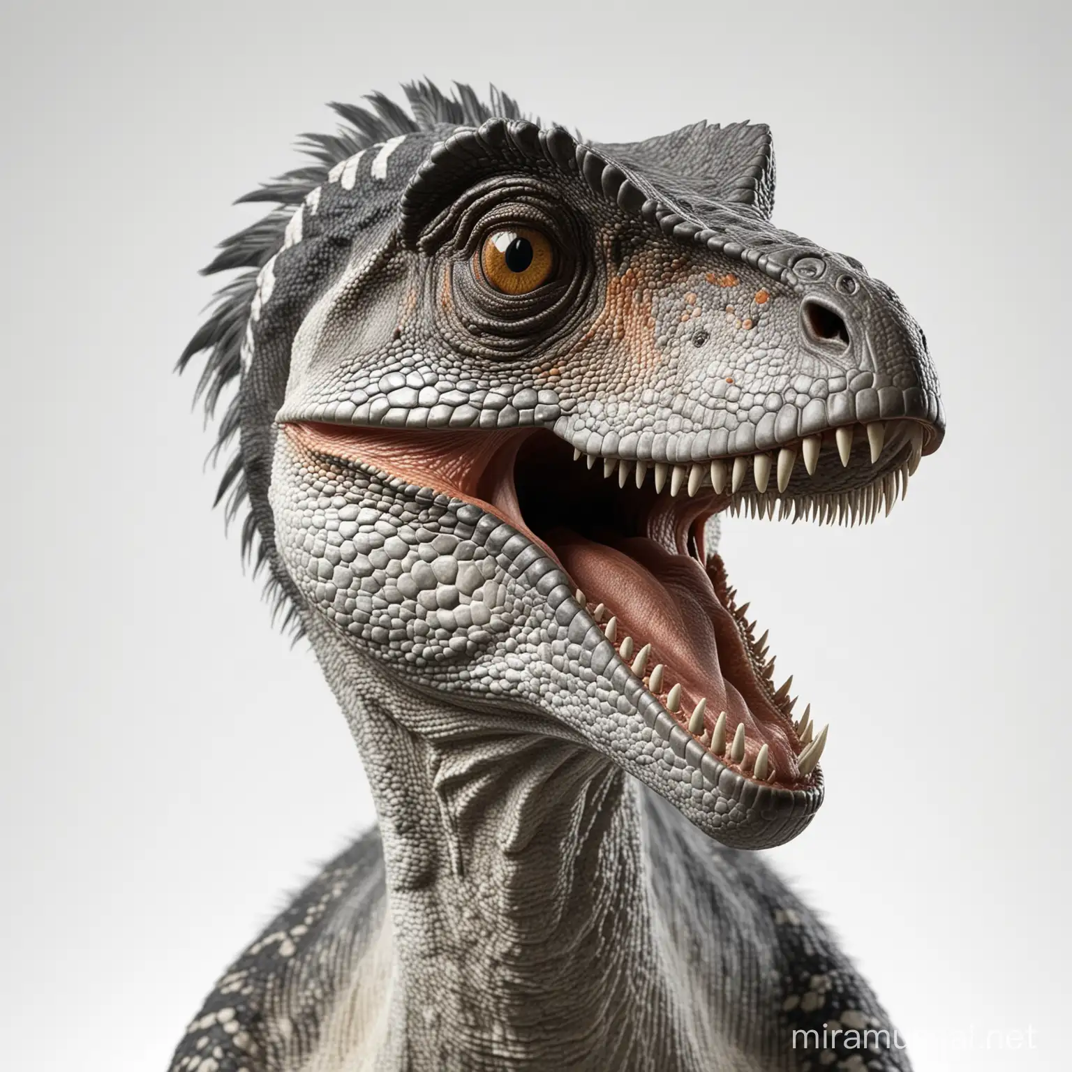 Detailed Velociraptor Dinosaur Portrait on White Background 3D Render