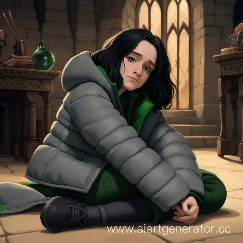 Sleeping-Girl-in-Grey-Down-Jacket-with-Severus-Snape