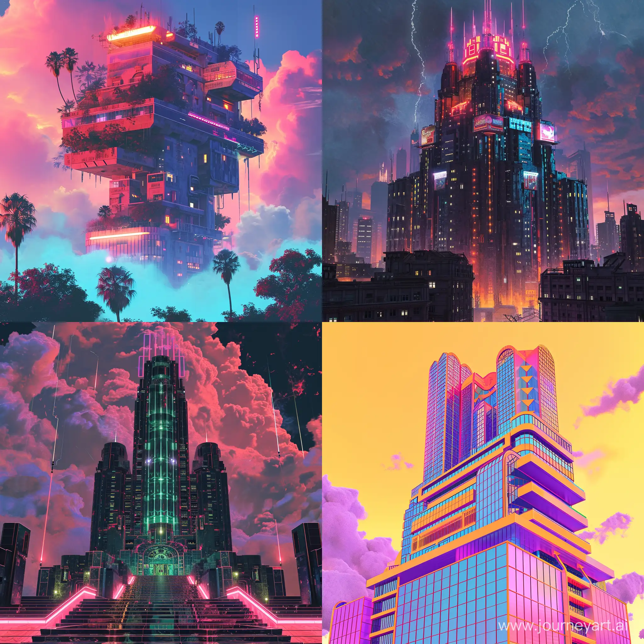 Buzluzlha building, digital art, synthwave, masterpiece 