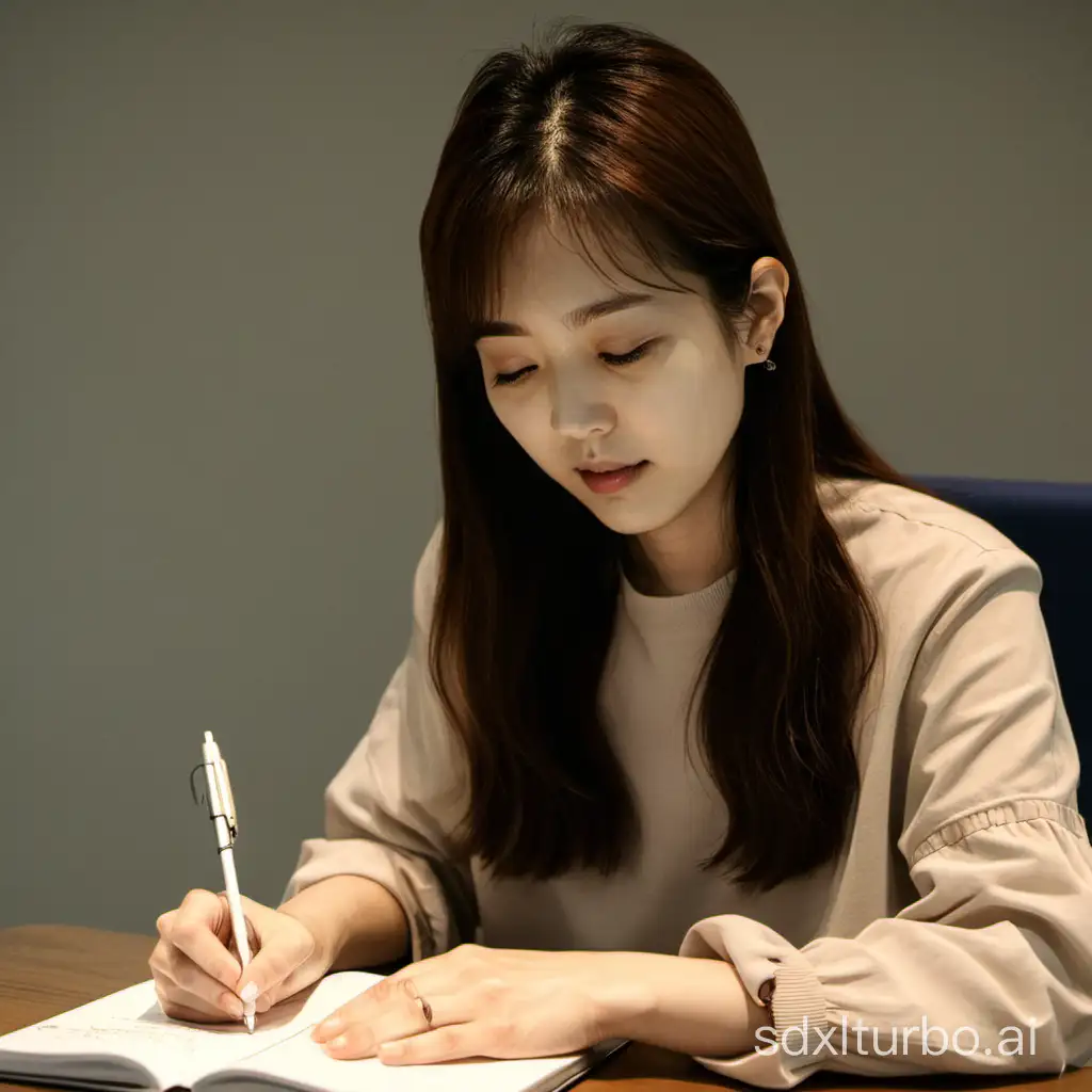 Young-Woman-Writing-in-Notebook-Lisa-from-South-Korea-Captured-in-a-Creative-Moment