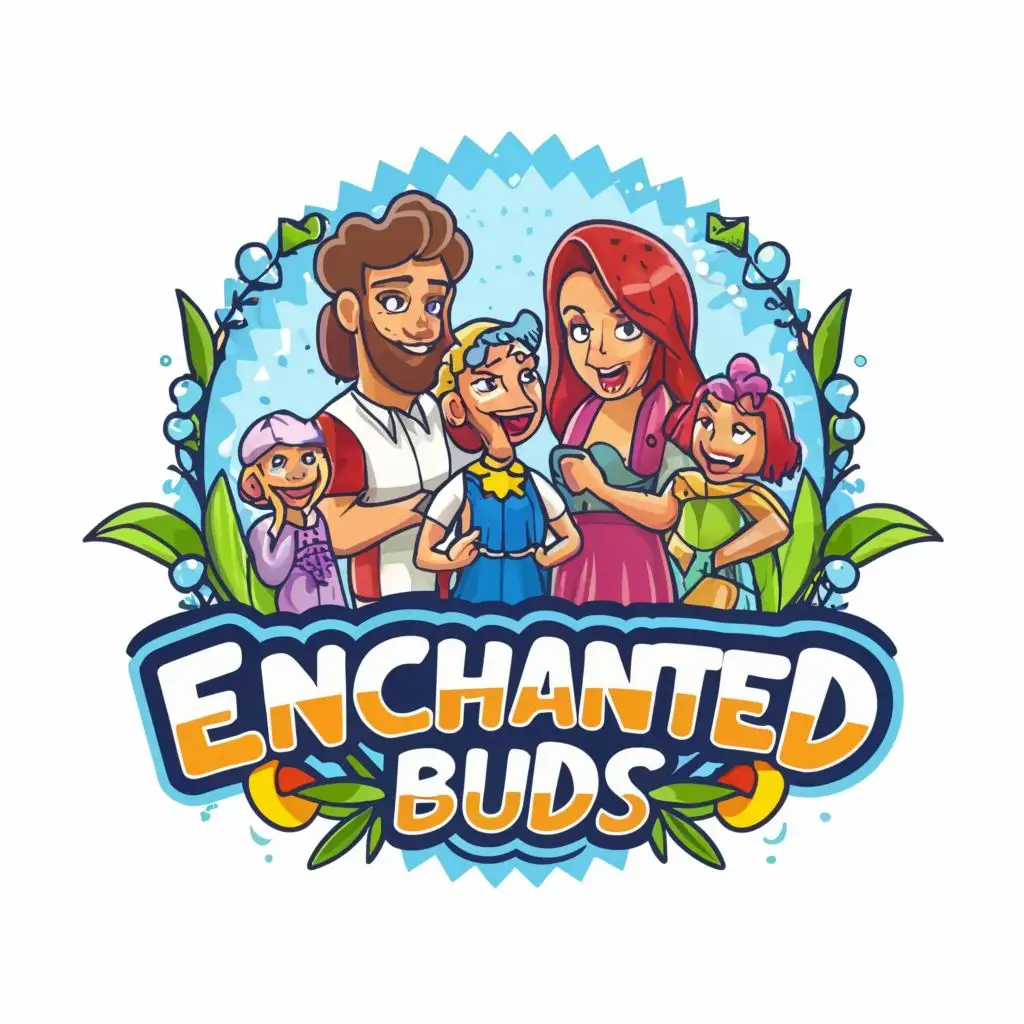 LOGO-Design-For-Enchanting-Buds-Playful-Cartoonist-Theme-with-Family-Humans-and-Typography