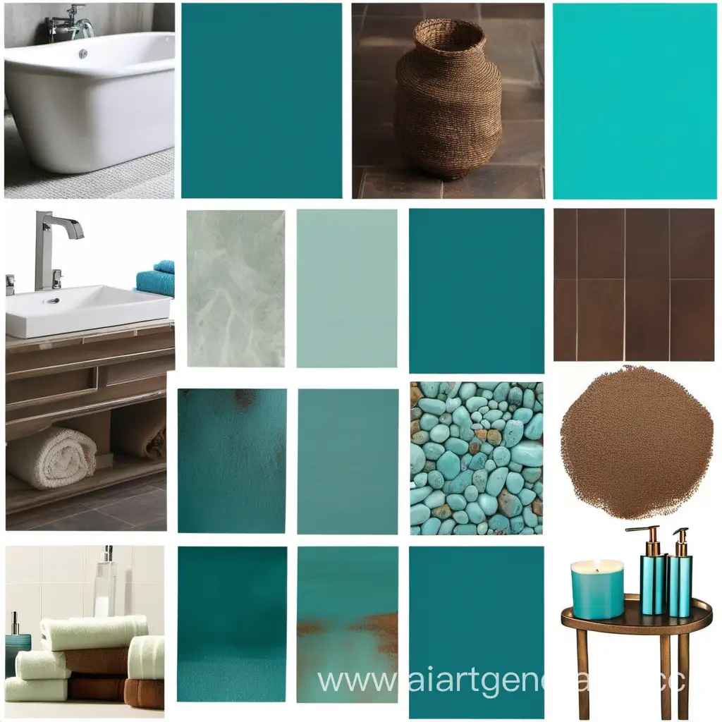a turquoise blue, brown color palete bathroom  moodboard