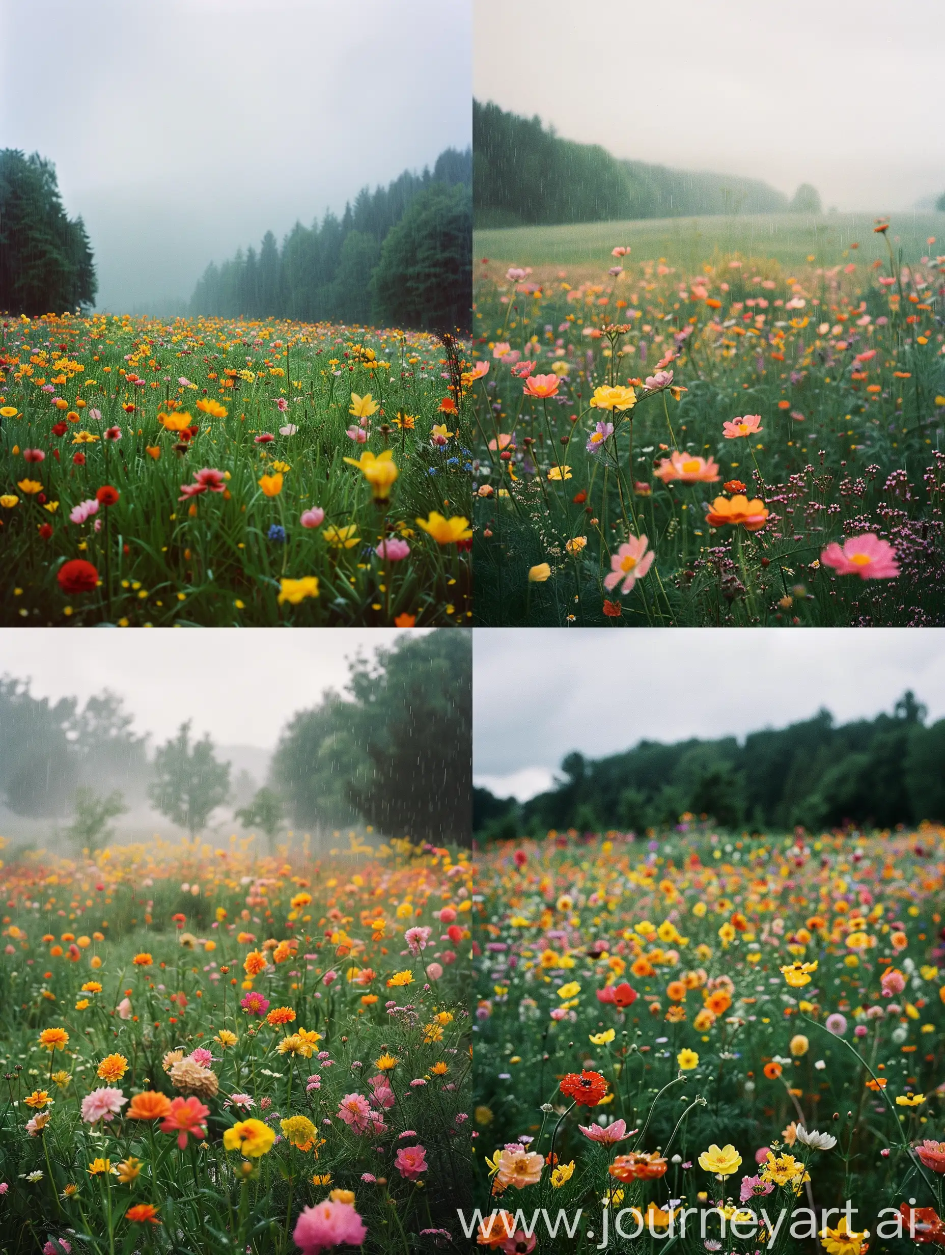 Spring flower field in rainy weather using kodak portra 400 with 35mm film