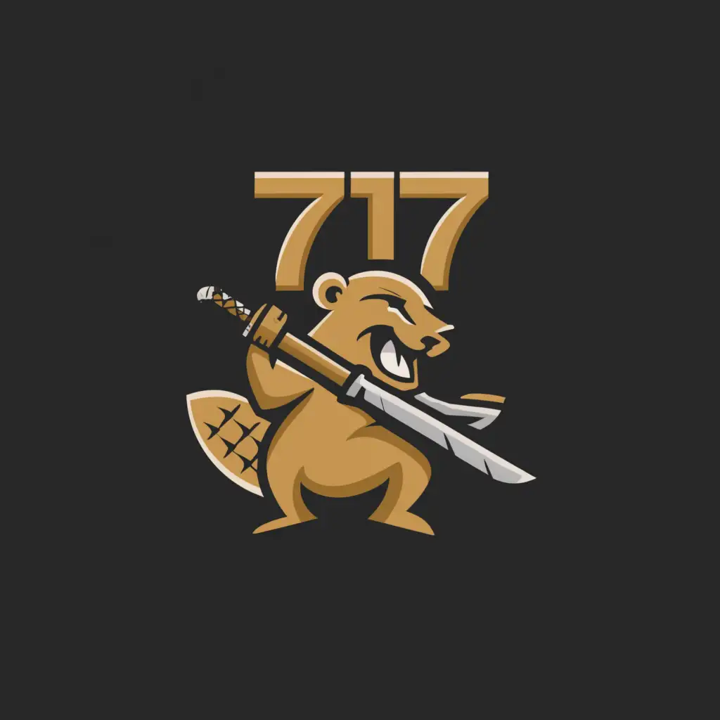 a logo design,with the text "717", main symbol:Beaver with samurai sword,Minimalistic,clear background