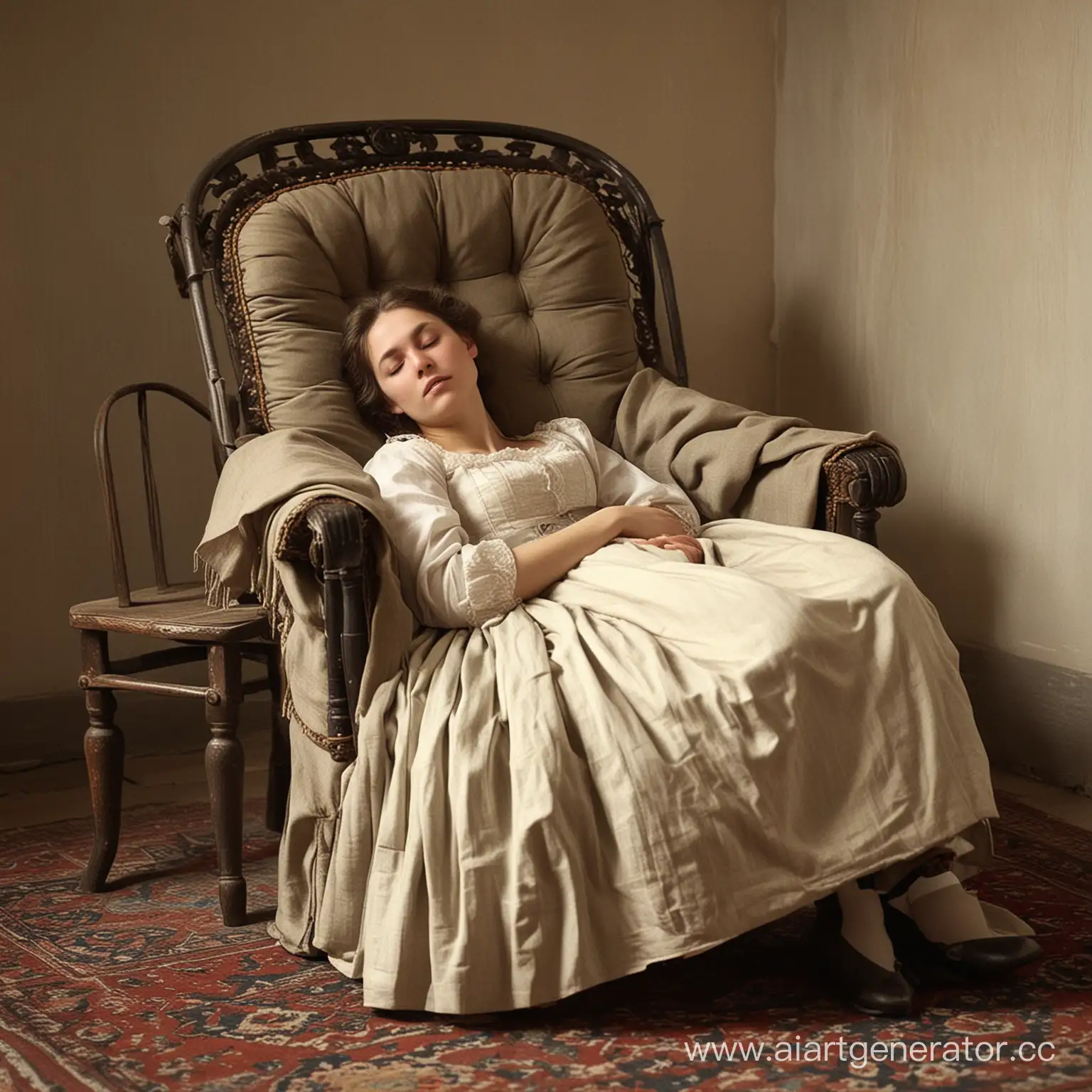 19th-Century-Russian-Woman-Sleeping-in-Chair
