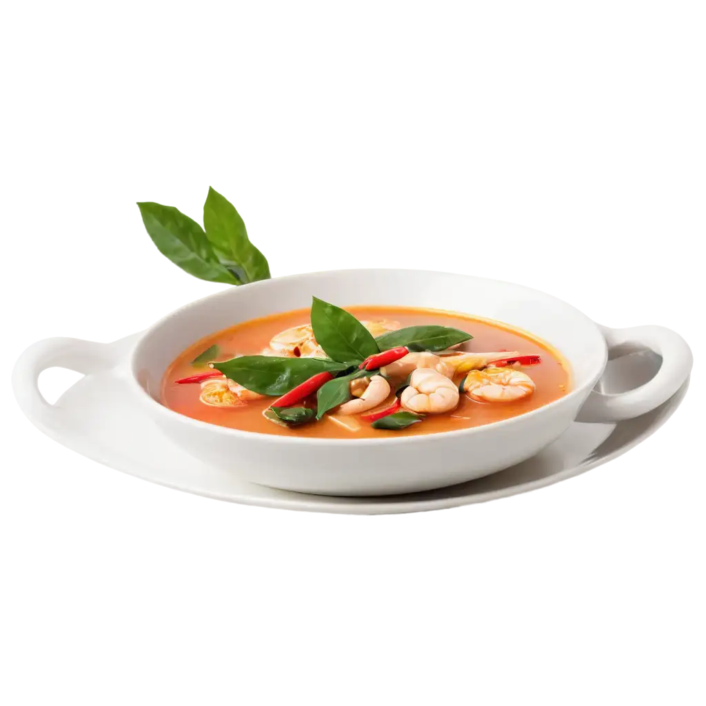 a plate of tom yum soup photographed from the side
