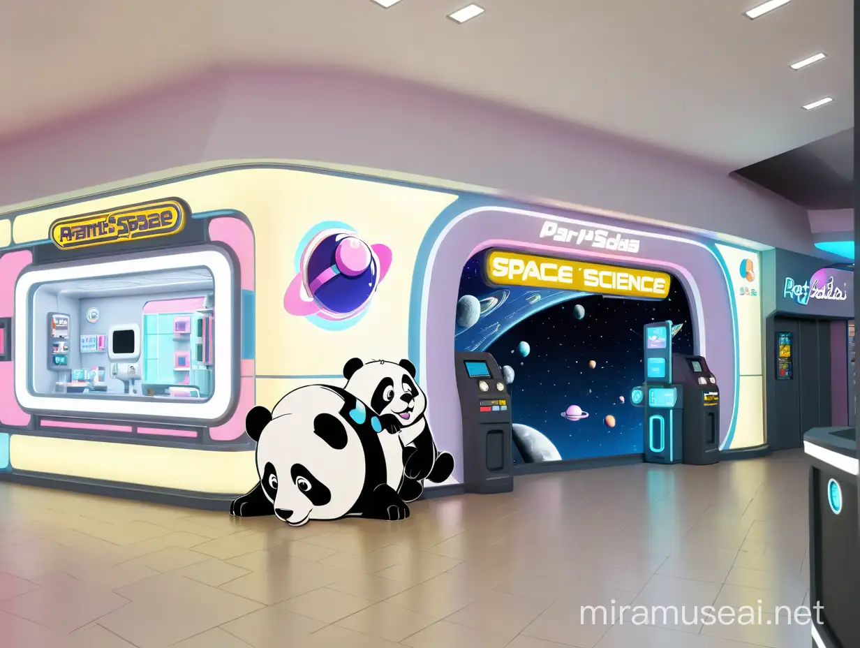 Futuristic 3D Cartoon Space Station with Q Version ParentChild Pandas