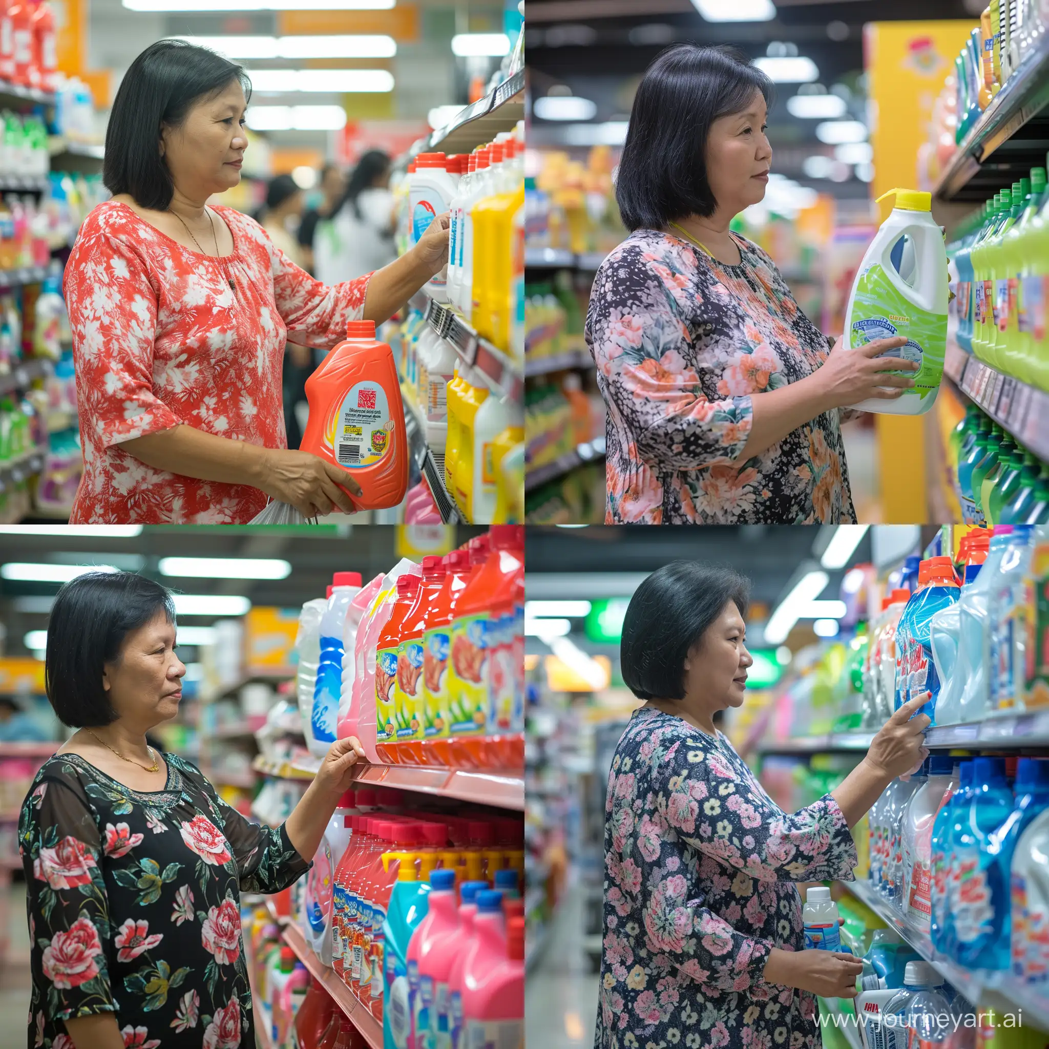 stock photo of singaporean middle-aged housewife shopping for detergent
