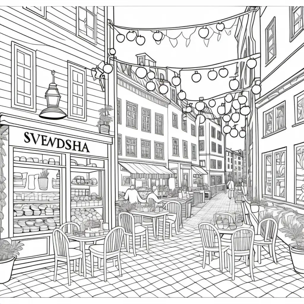 Swedish Fika Scene Coloring Page for Relaxation and Creativity