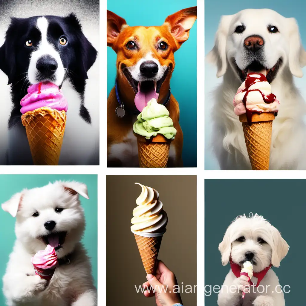 смешные собаки, рисуют картину, и едят мороженнное

