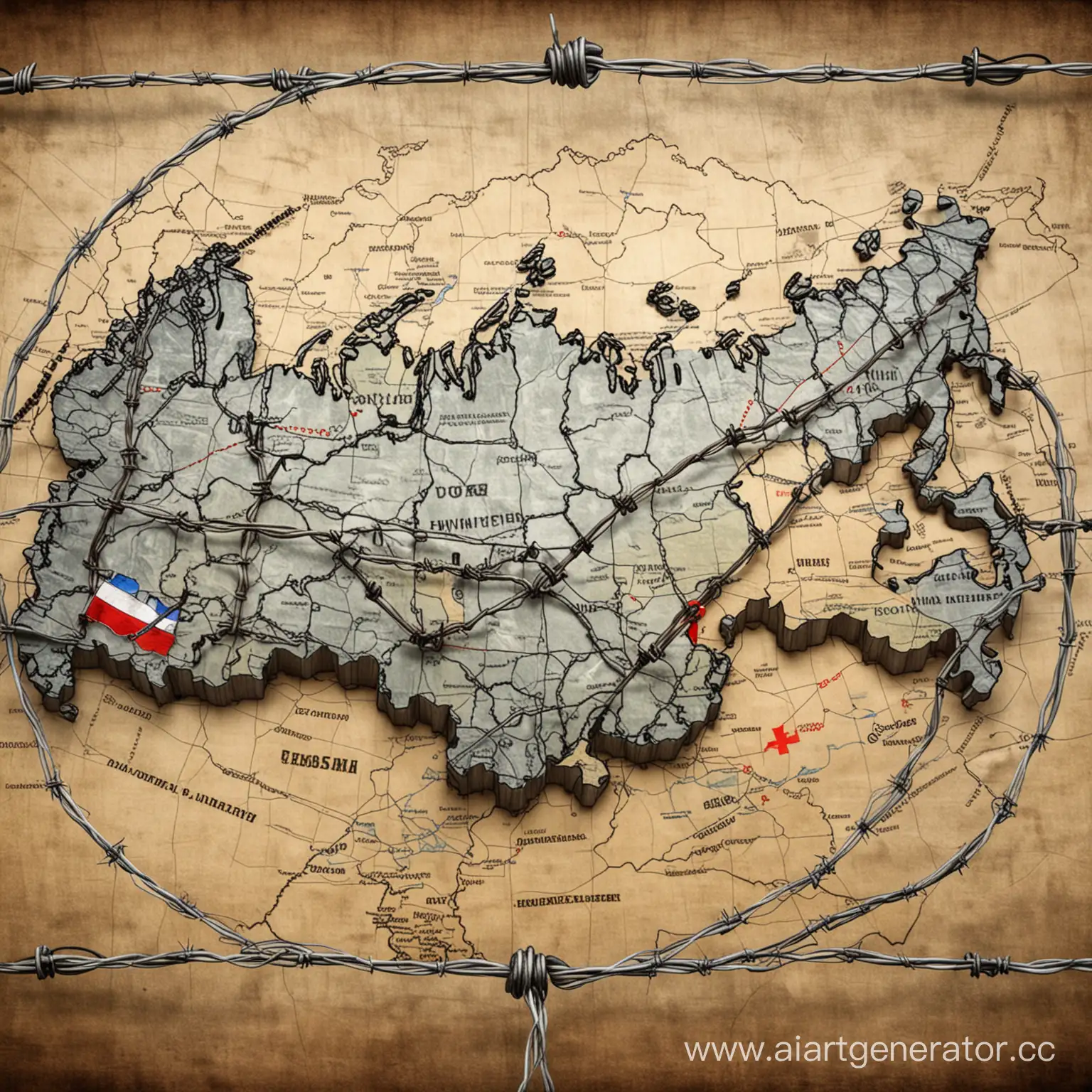 карта Российской федерации в колючей проволоке