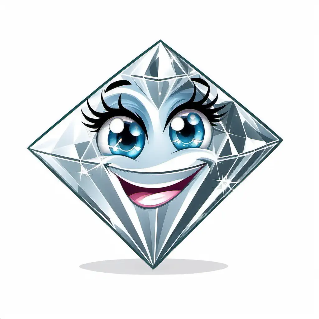 cartoon of an aussie happy diamond with long eyelashes white background