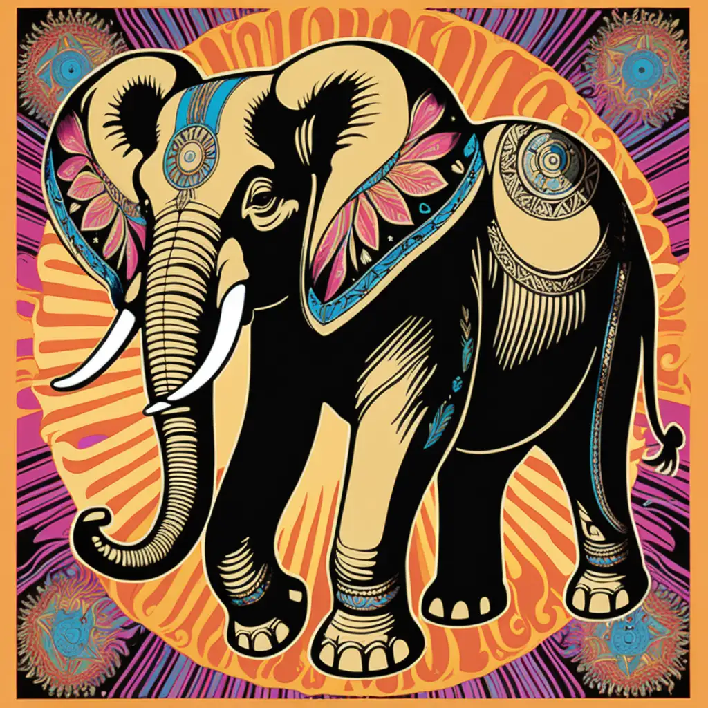 Psychedelic Brass Elephant Poster Art for Black TShirt