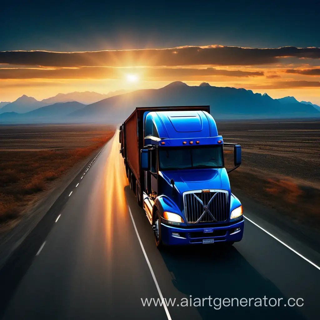 Majestic-Truck-Journey-through-Sunlit-Highways-with-Mountainous-Backdrop