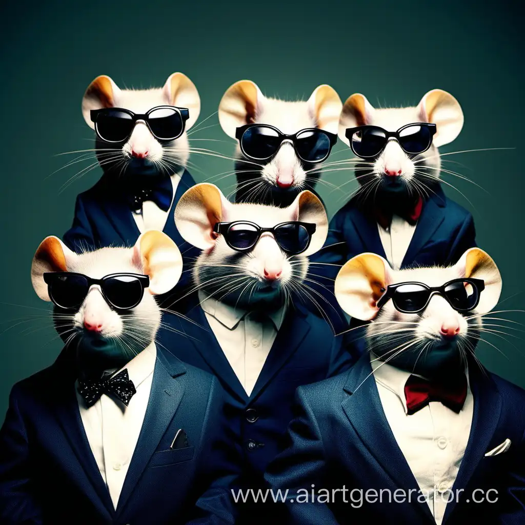 крутые крысы носят очки и костюмы,стоят вместе как гангстеры, смотрят в камеру и ведут себя дерзко