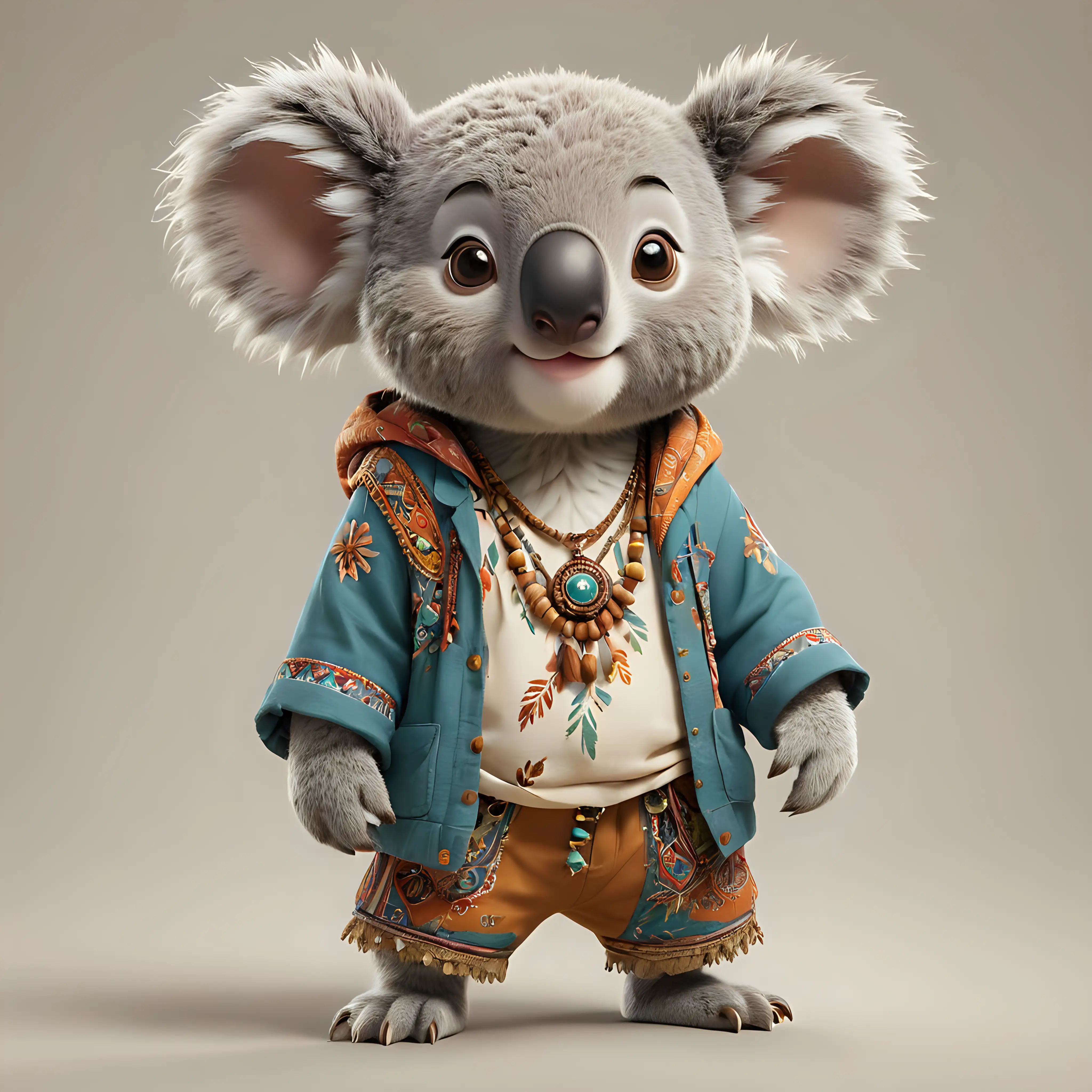 Boho Dressed Cartoon Koala on Clear Background