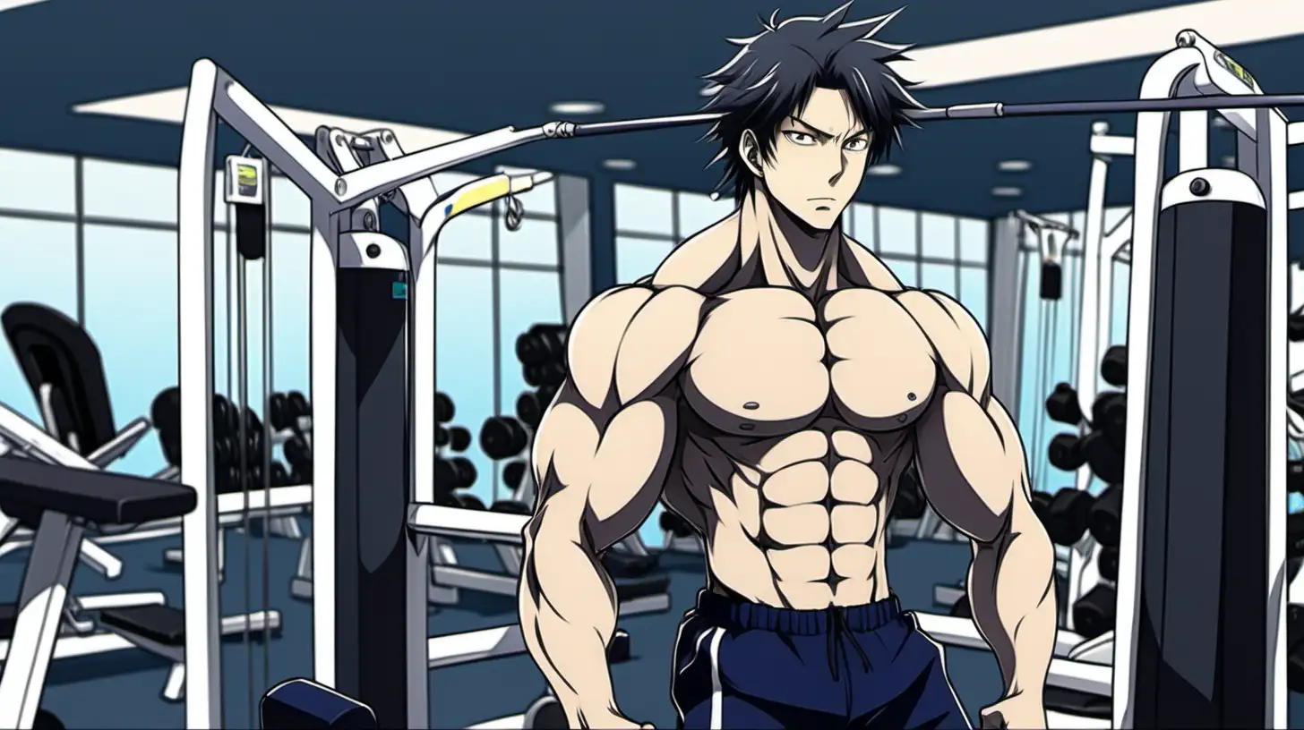 AnimeStyled Gym Enthusiast Exercising with Intensity