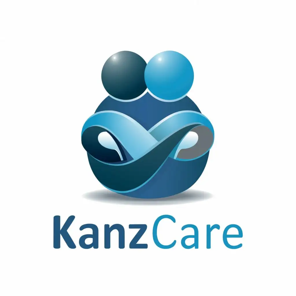logo, Hugging and compassion 3D in blue and white colors, with the text "Kanz Care", typography