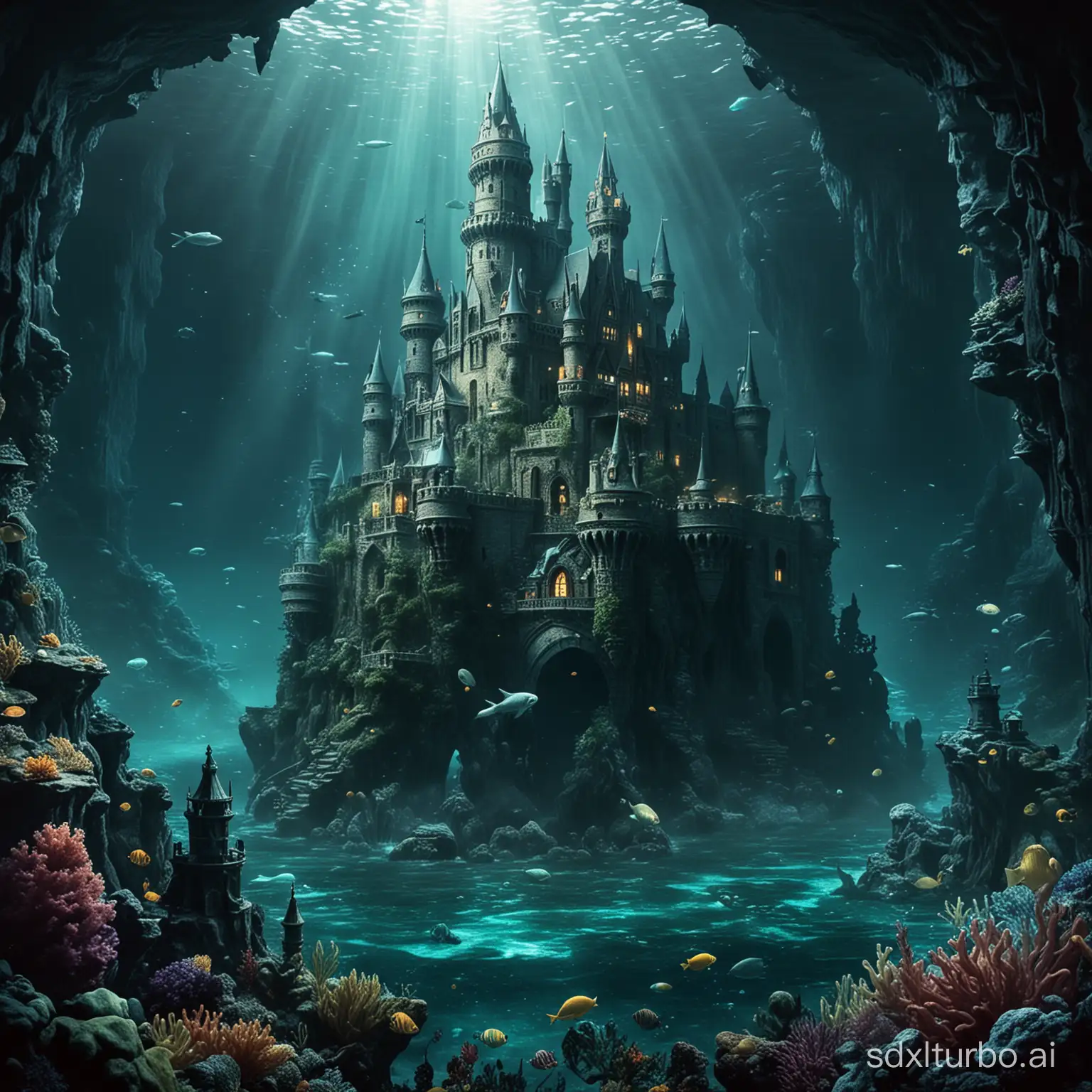 Deep sea, castle, mermaid