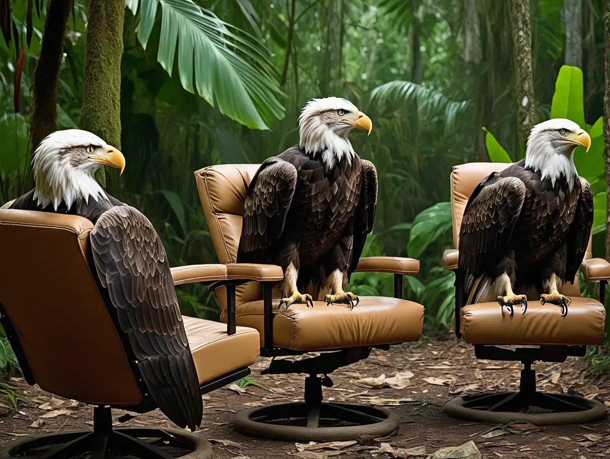 Majestic Bald Eagles Relaxing on Jungle Recliners