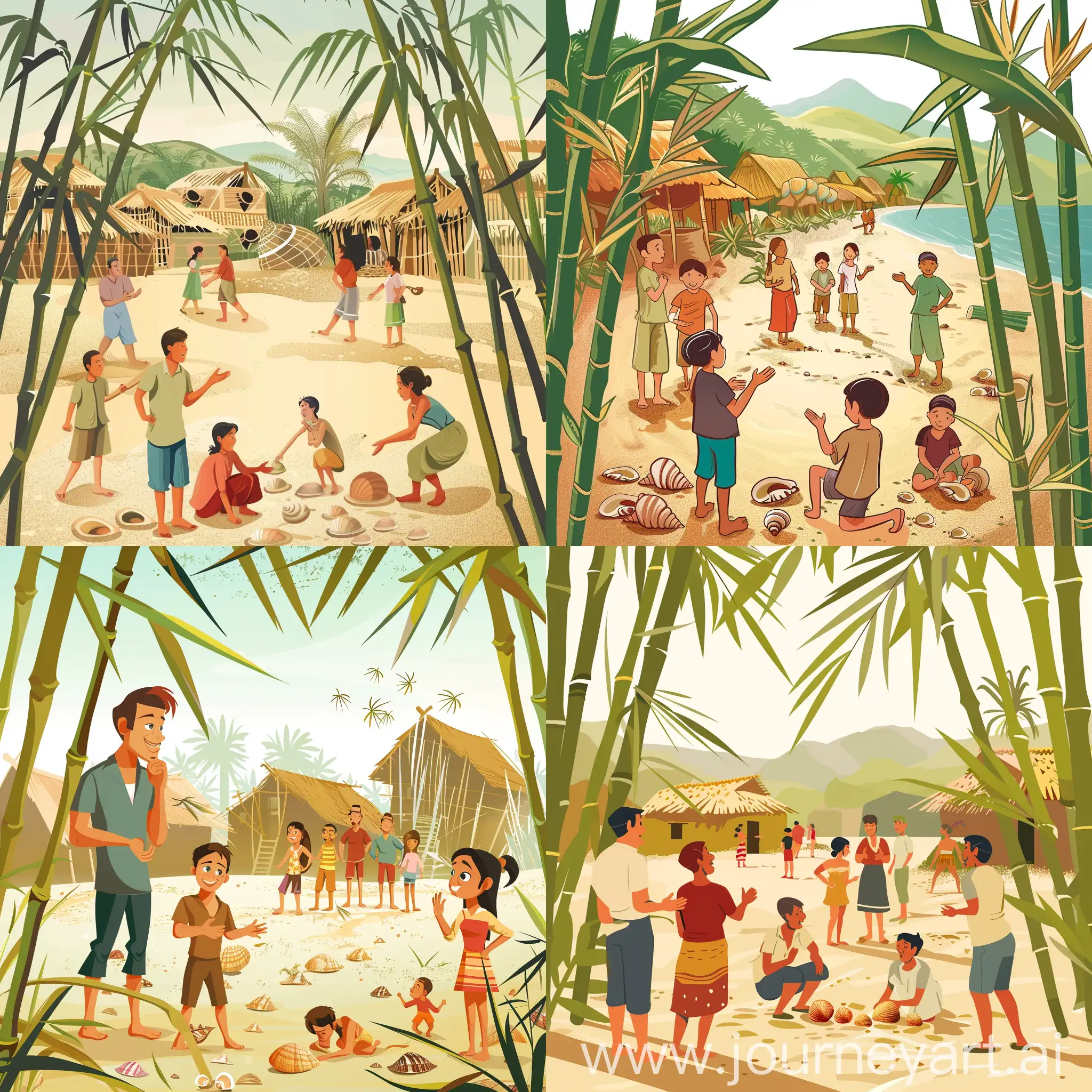 Village-Conversation-and-Beach-Shell-Hunting-Scene