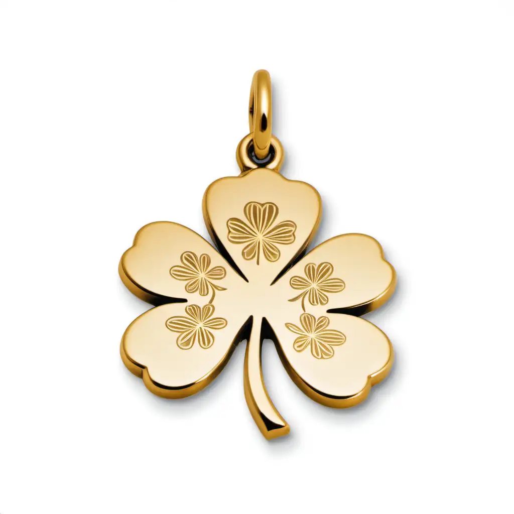 engraved gold shamrock charm on white background