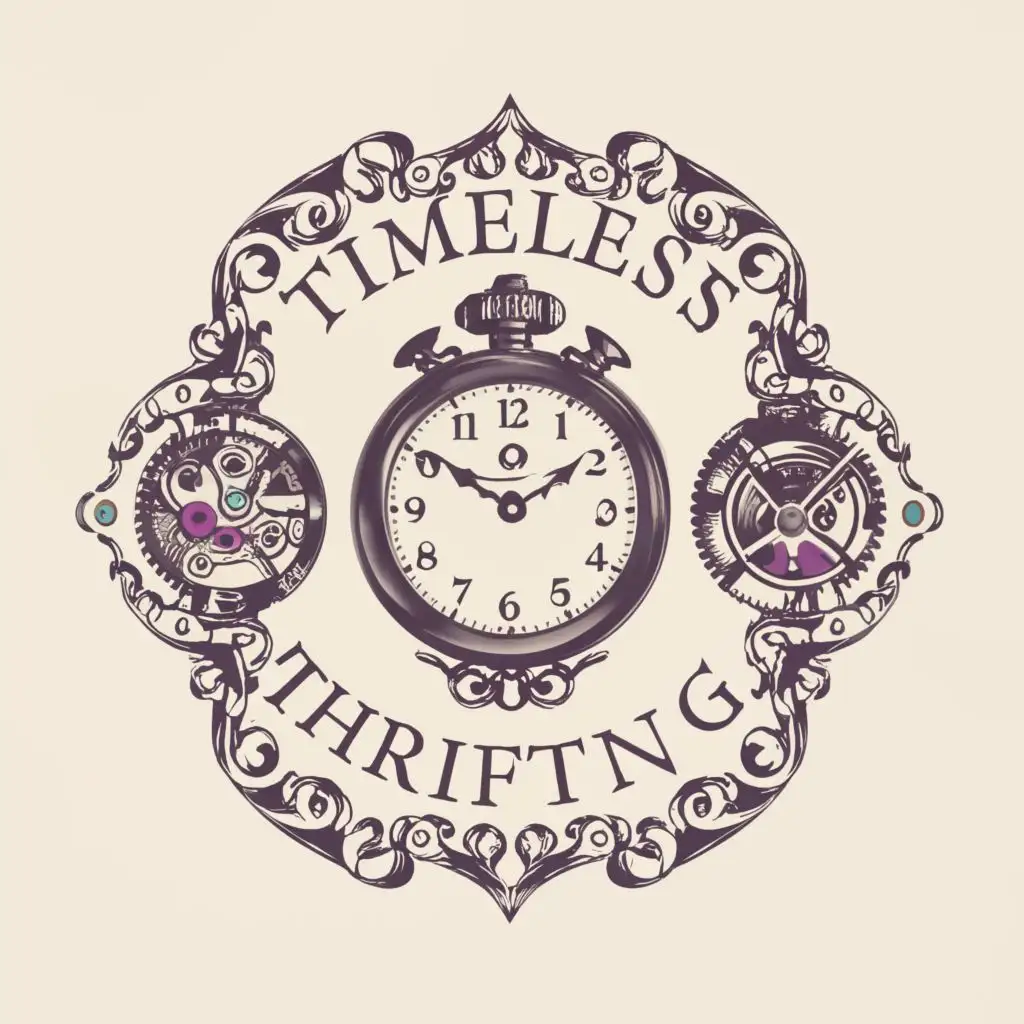 a logo design,with the text "Timeless Thrifting", main symbol:old watch,complex,be used in Nonprofit industry, dark background
