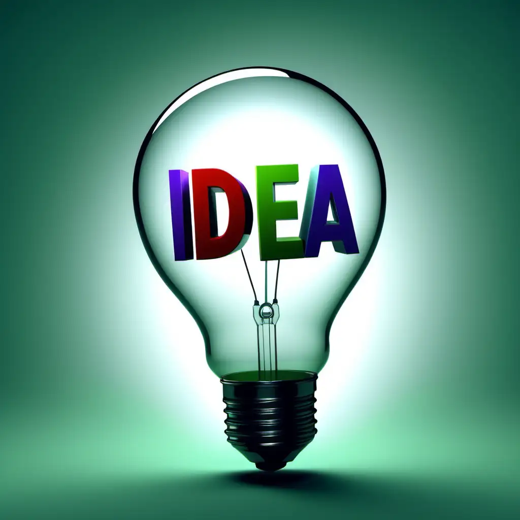 3d image in full color  of  an idea with a bulb  in the bottom of the image write the word Idea
and in an icon format