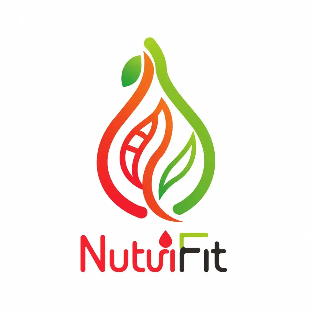 a logo design,with the text "Nutrifit", main symbol:The logo presents a stylized graphic representing a drop of blood, symbolizing blood tests. Inside the drop, curved lines intertwine to form a silhouette of a fruit or vegetable, evoking nutrition and health. Around the drop, bright rays radiate, symbolizing vitality. The colors used are shades of red and green to represent the connection between blood and food. The text of the application name is written in modern and bold letters below the graphic, adding a contemporary touch to the overall design.,Moderate,be used in Sports Fitness industry,clear background