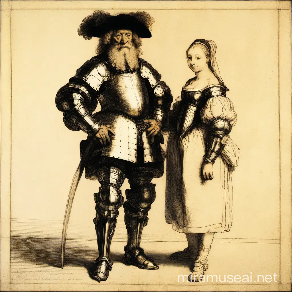 Rembrandt old man in armor with young undressed woman