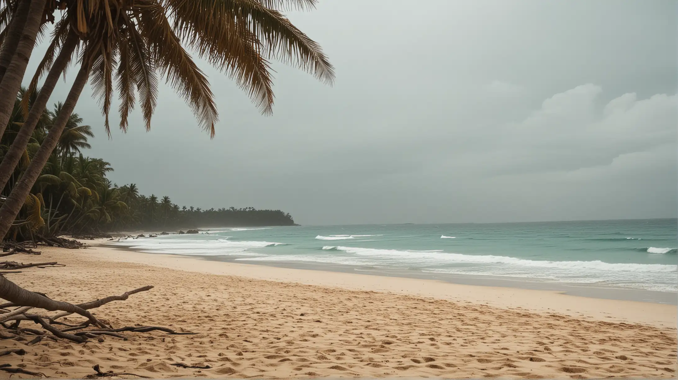 tropical beach, no sun in the frame