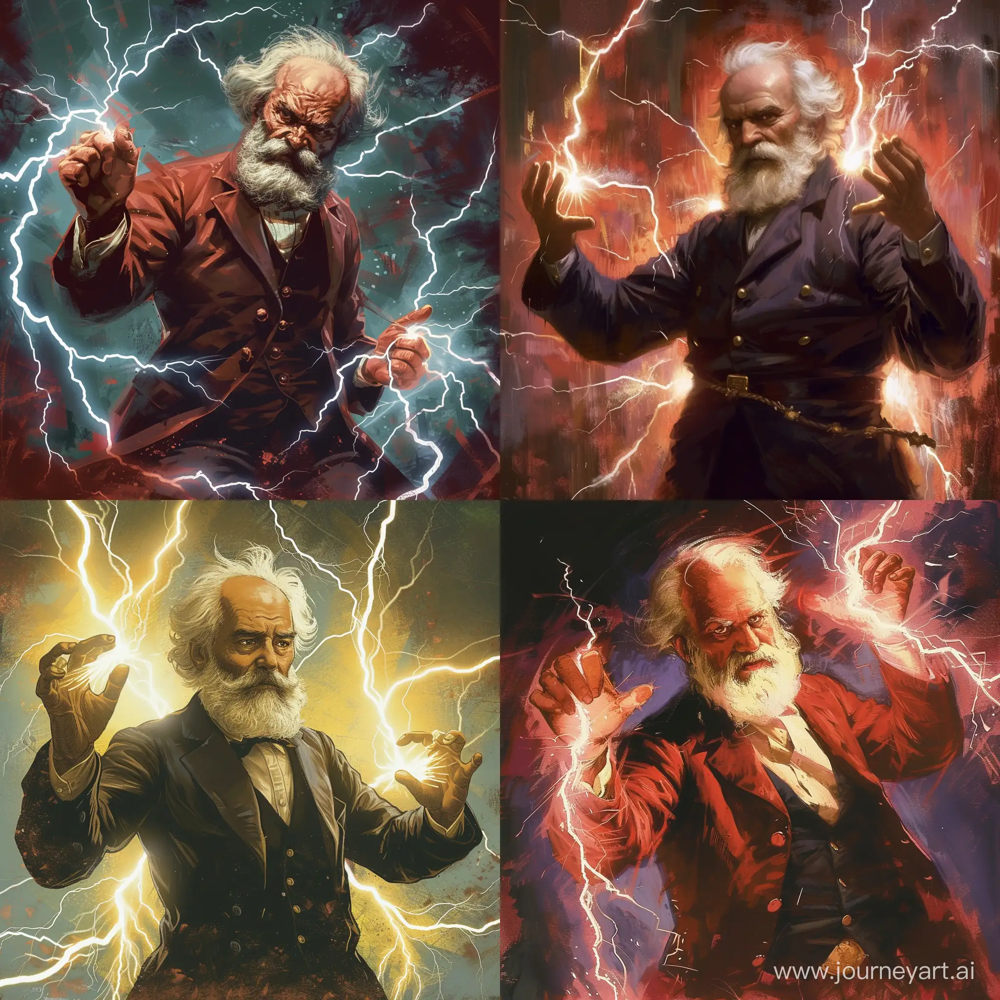 Karl Marx releases lightning bolts from his fingers