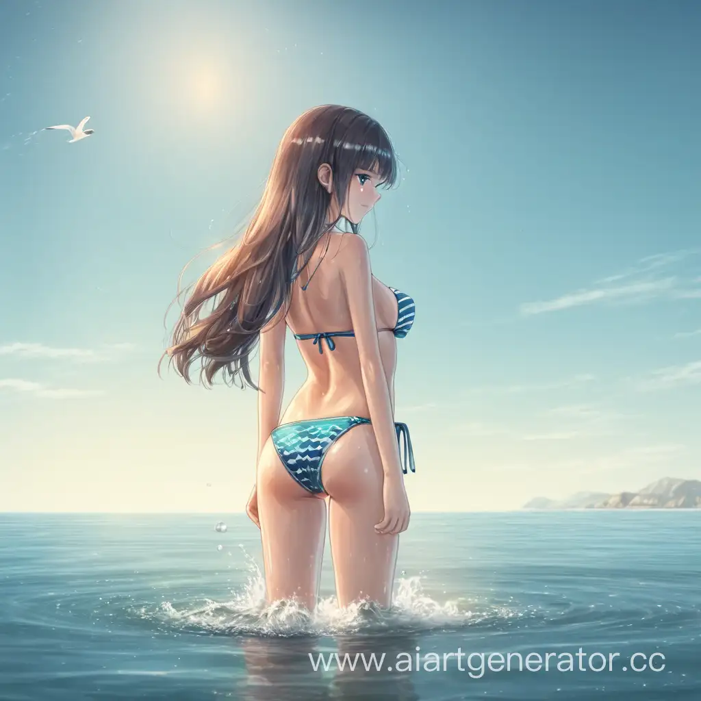 девушка в бикини стоит в воде на море