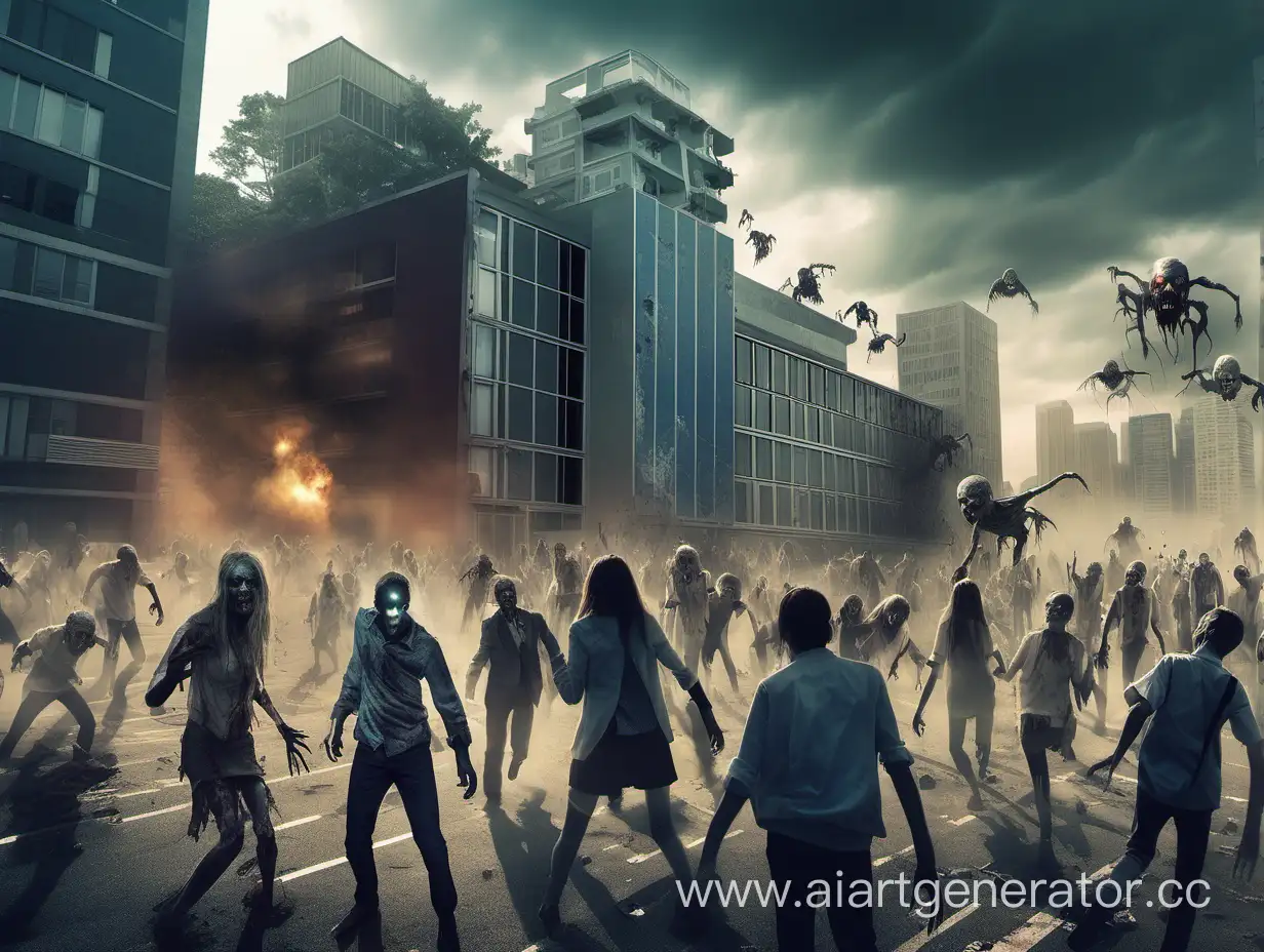 Зомби напают на школу, в городе будущего