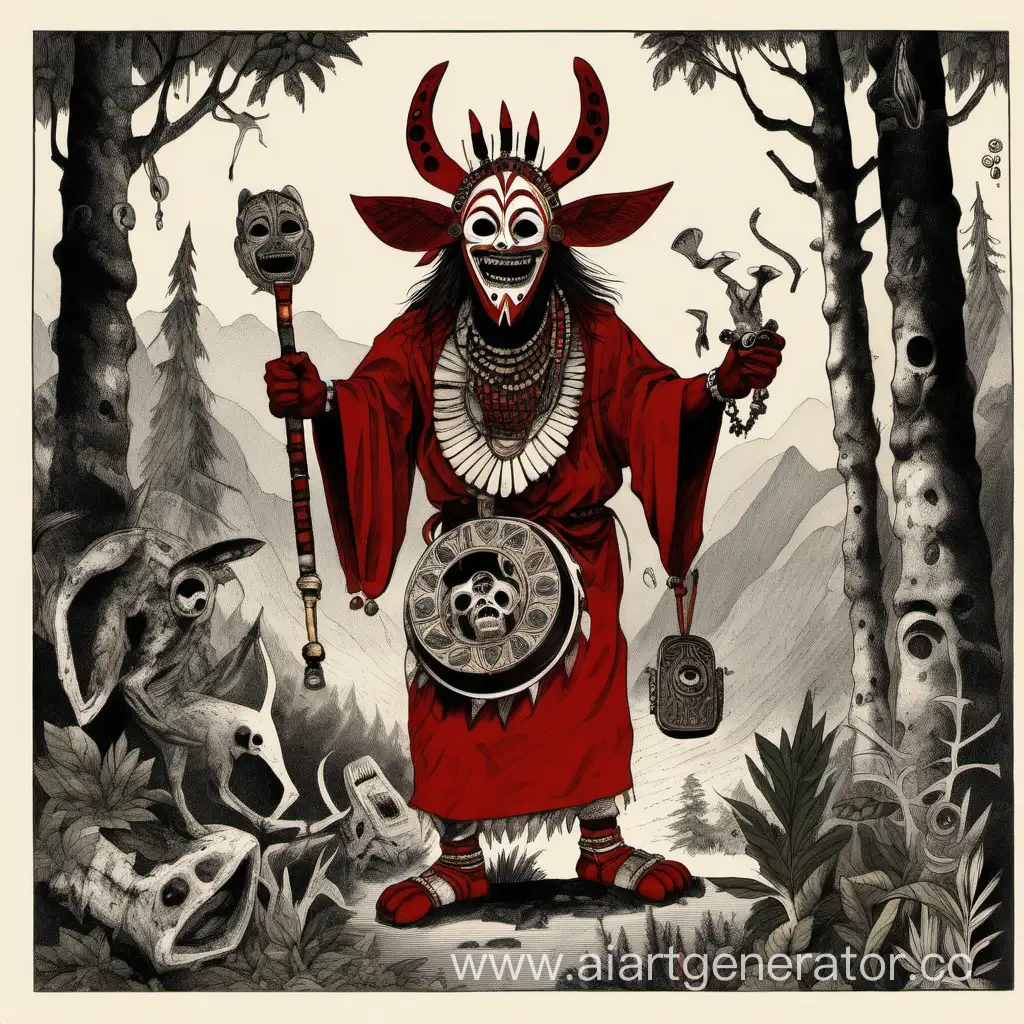 Enigmatic-Red-Shamans-Ritual-Dance-in-Forest-and-Mountains