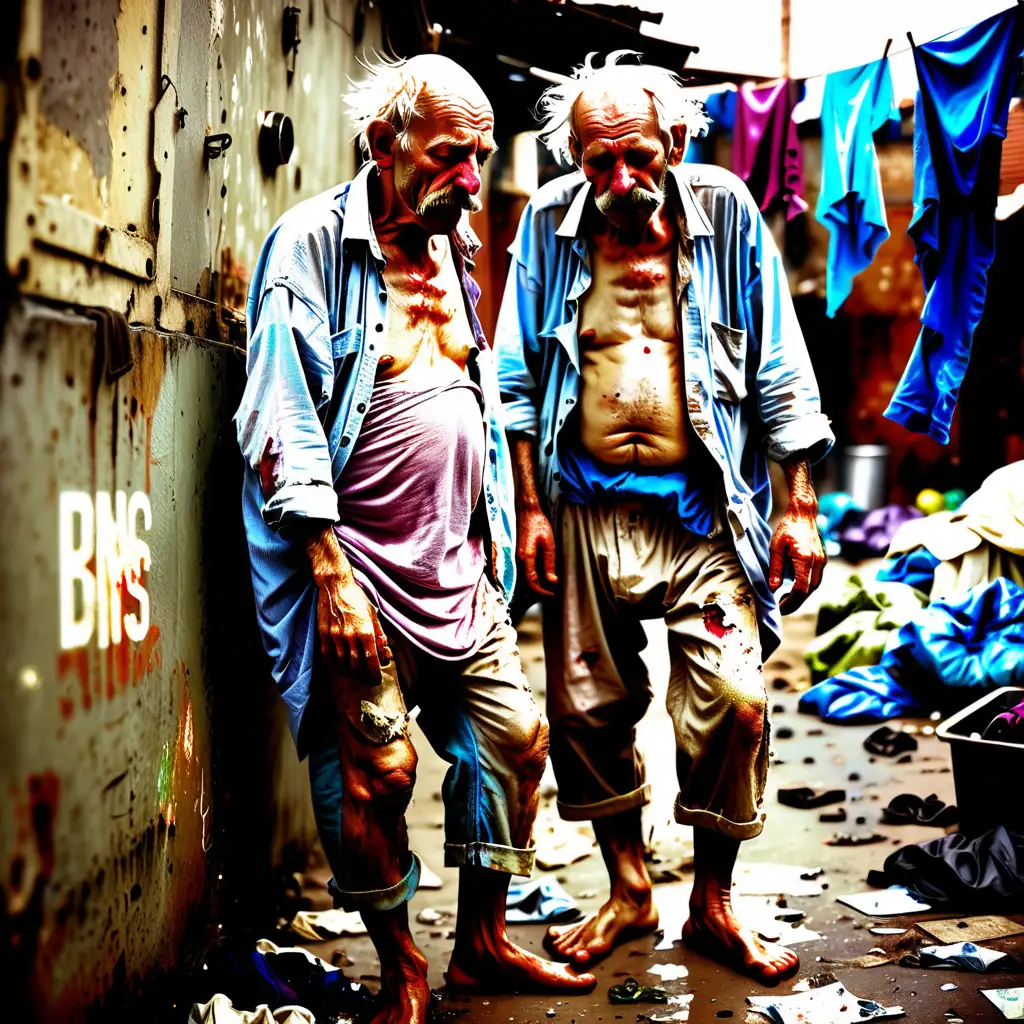 dirty smelly old winos derelicts bums in torn ratty clothes in urban slum