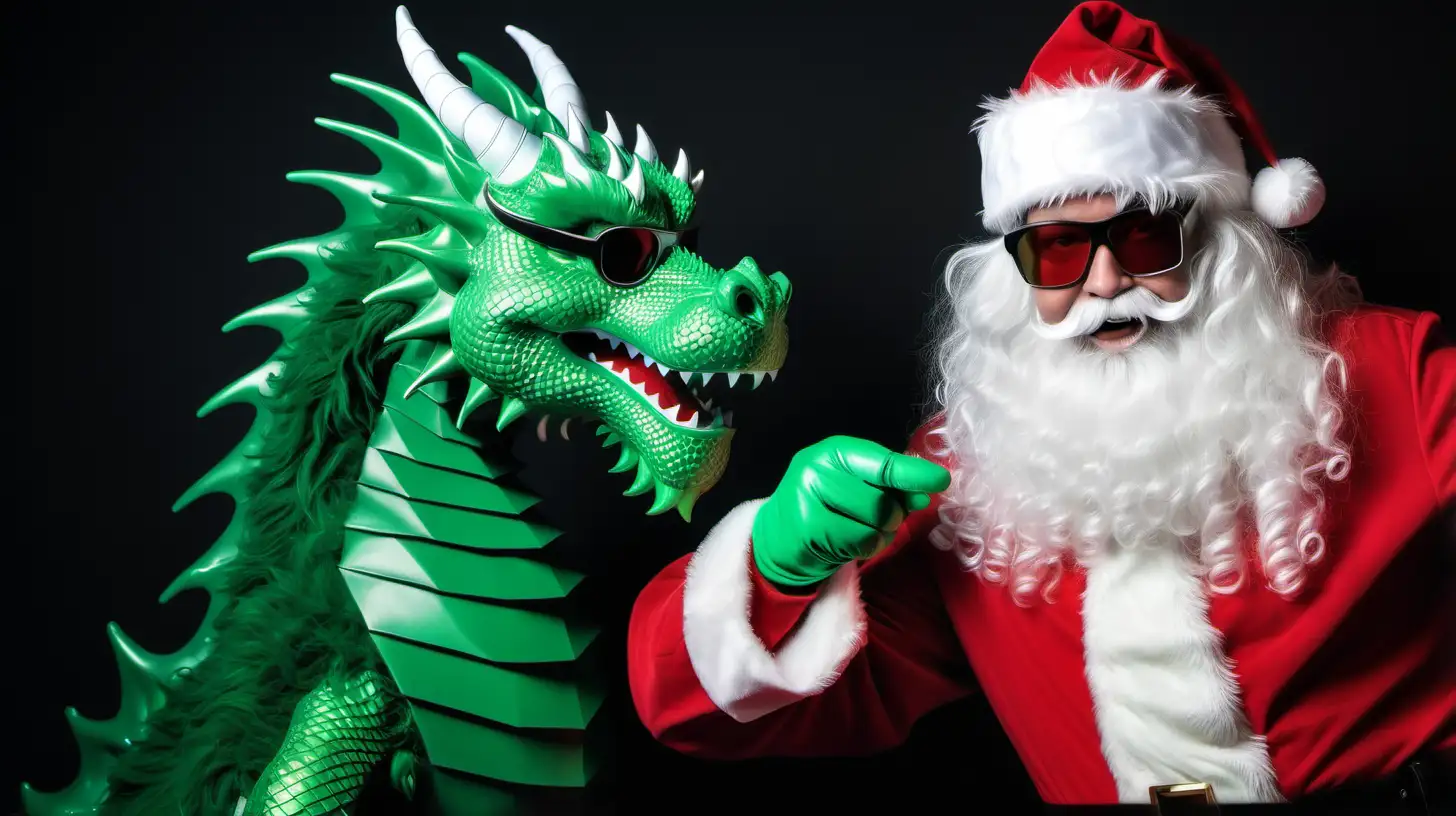 Epic New Years Eve Green Fluffy Dragon and Santa Techno Trance Festivity